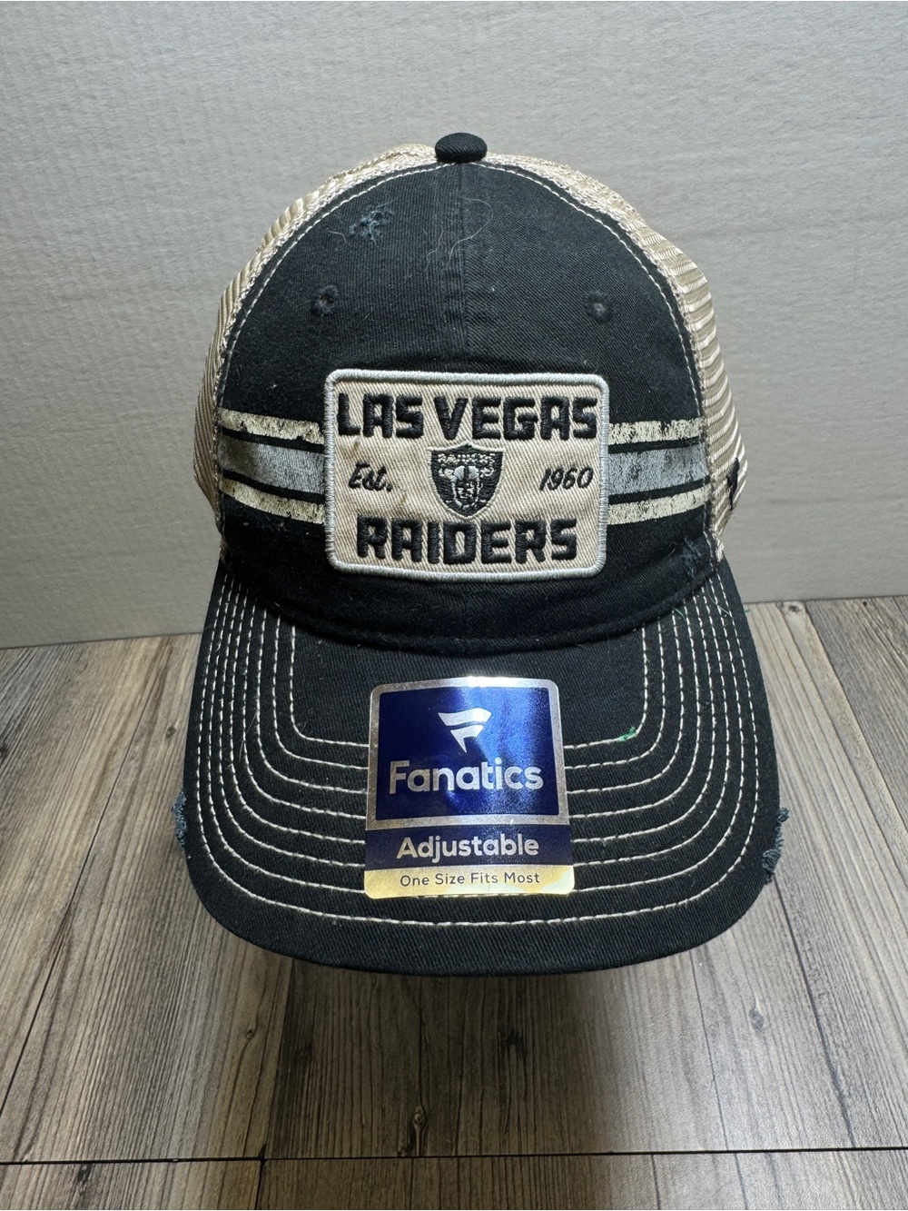 Las Vegas Raiders Fanatics NFL MVP Mesh Trucker Hat Black White Snapback Cap